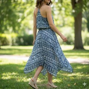 Calvin Klein Blue Patterned Asymmetrical Sundress NWT Med